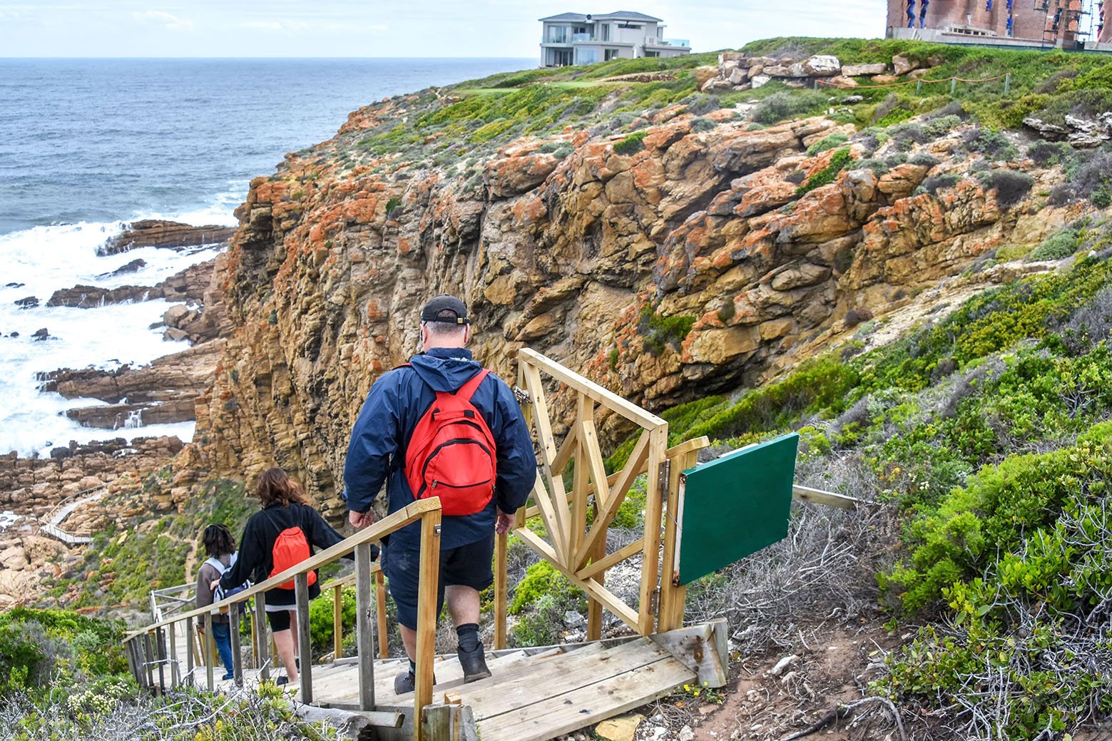 2H91FAW Steps to the caves at the Point of Human Origins near Mosselbay on the Garden Route in South Africa with tourists